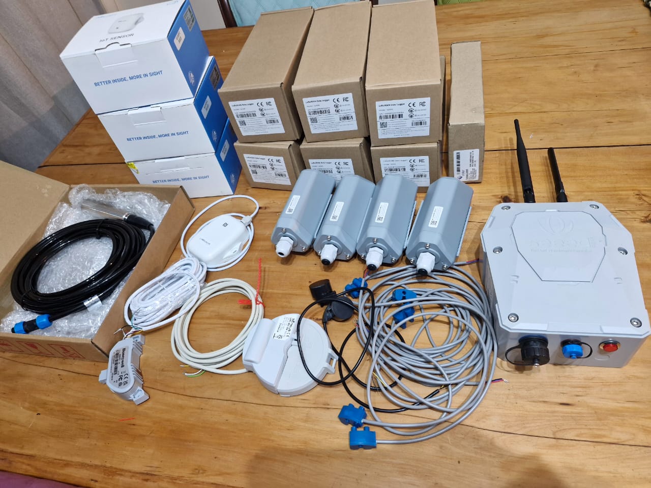 LoRaWAN sensors and gateway hardware ready for farm deployment